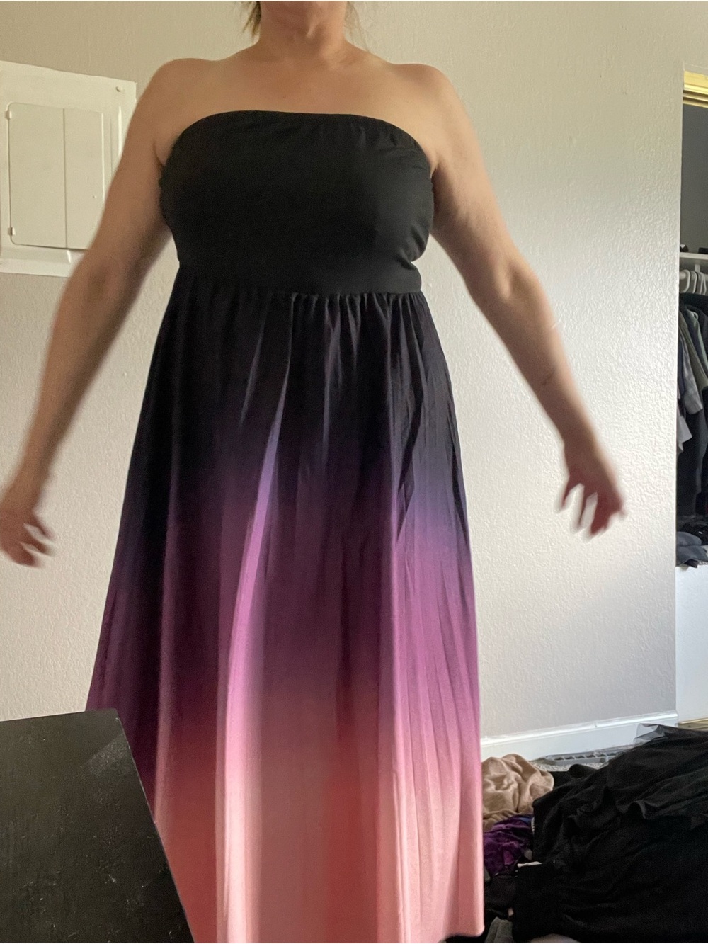Strapless Ombre Maxi Dress in Black and Pink